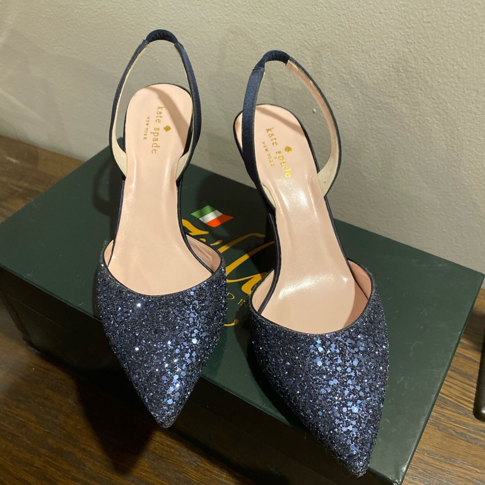 Kate Spade Jeanette Navy Glitter Slingbacks
